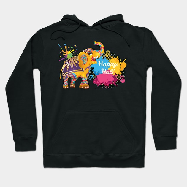 Funny Festival Colorful Elephant Color India, Happy Holi Hoodie by bladshop